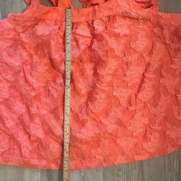 By Anthropologie Amber Tank Top Coral Ruffle Criss-Cross Straps Textured size XL - Picture 6 of 13